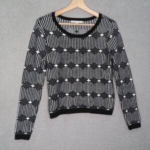 Search For Sanity Sweater Medium Black White Geometric Viscose Knit Long Sleeve